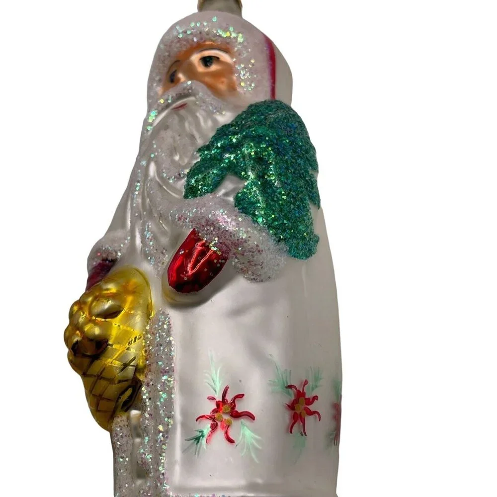 Christopher Radko Poinsettia Santa White Christmas Ornament 5” RETIRED 1991‎ VTG